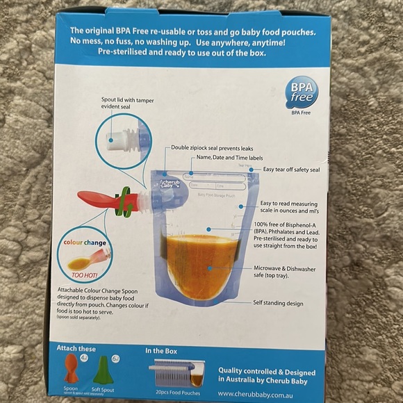 Cherub baby - on the go baby food pouches - pack of 20 - BRAND NEW - Picture 3 of 3